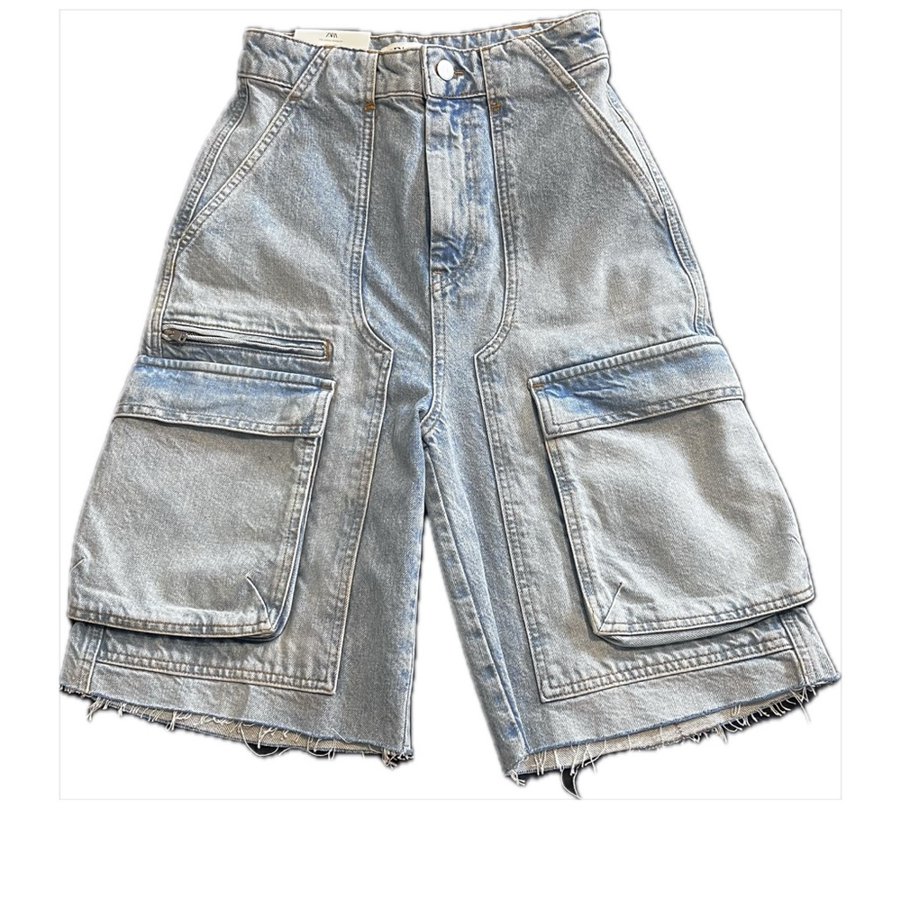 Zara Light Blue Cargo Bermuda Shorts